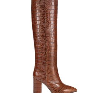 Paris Texas Brown Knee High Croc Embossed Leather Boots